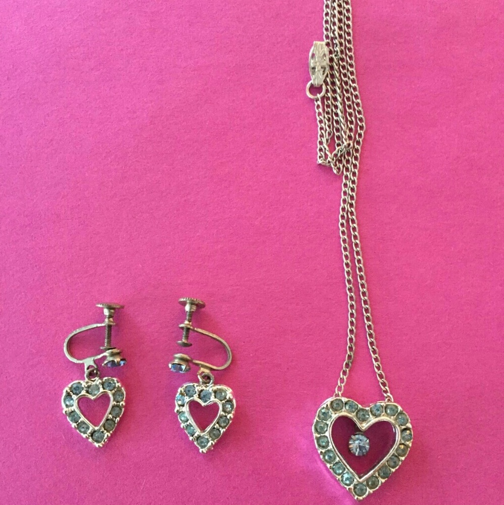 Vintage Blue Rhinestone Heart Set
